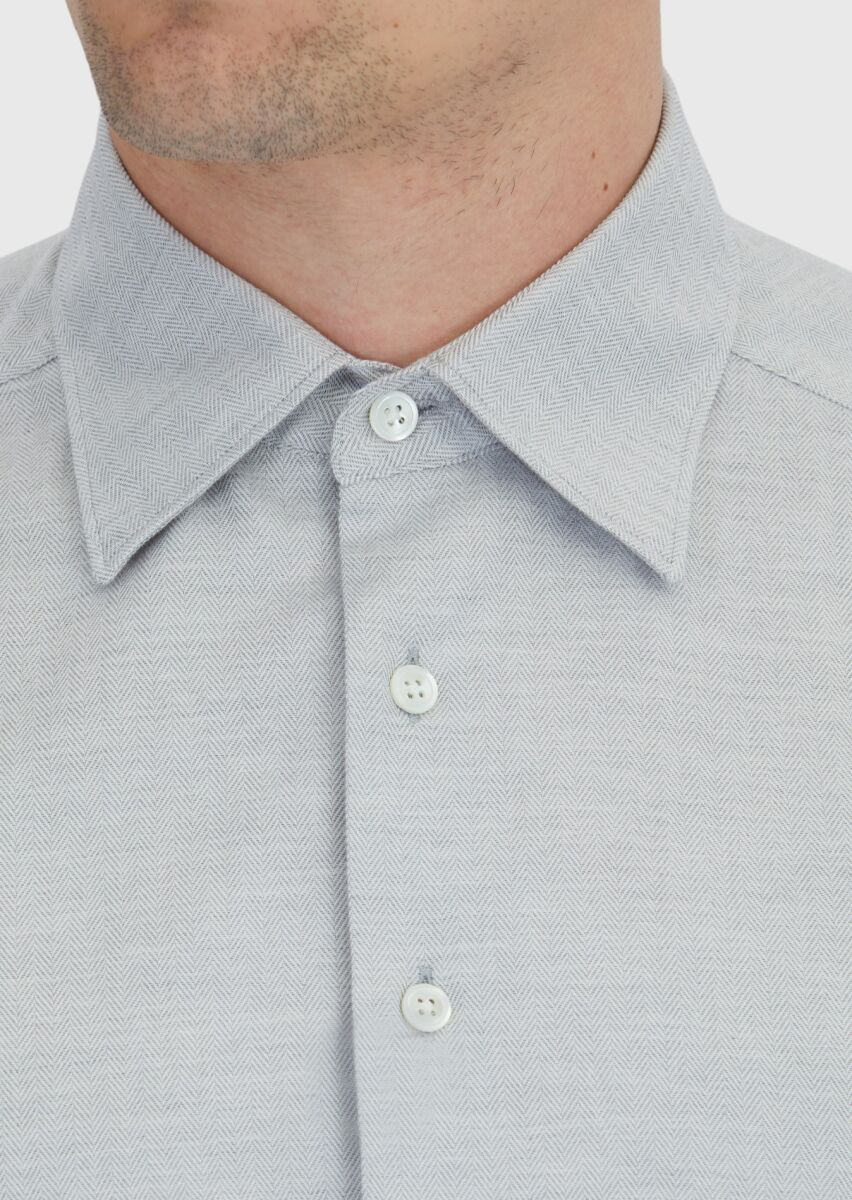 Light Grey Patterned Casual Fit Weaving Casual 100% Cotton Shirt - 4