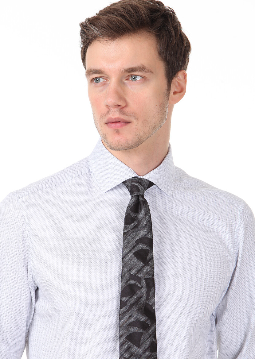 Light Grey Patterned Regular Fit Long Weaving Classical 100% Cotton Shirt - 2