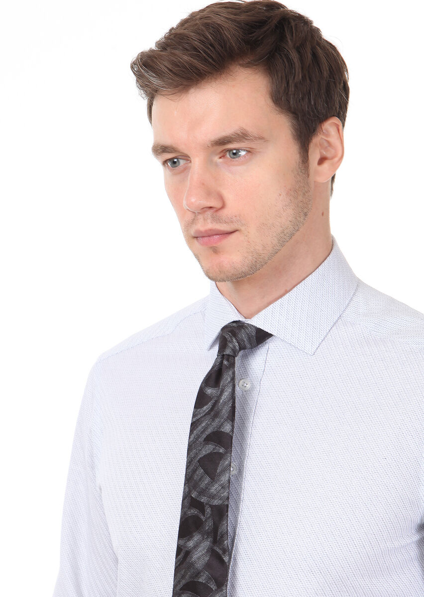 Light Grey Patterned Regular Fit Long Weaving Classical 100% Cotton Shirt - 3