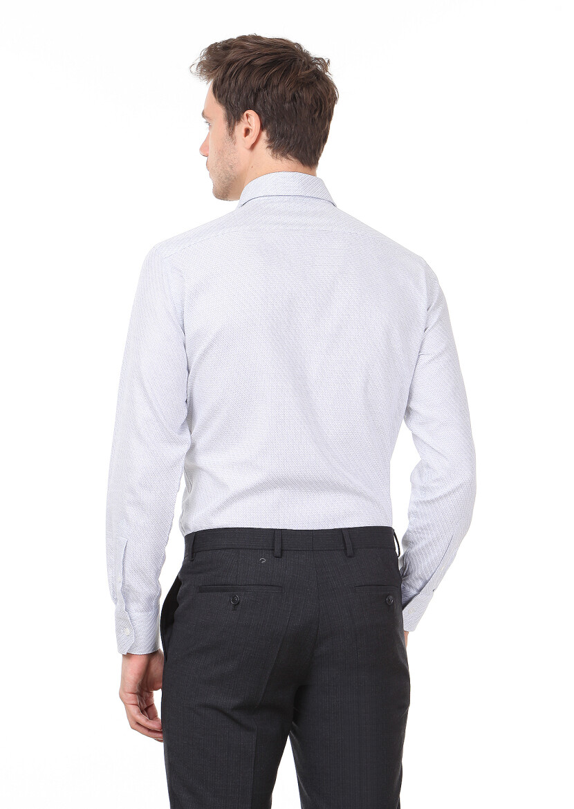 Light Grey Patterned Regular Fit Long Weaving Classical 100% Cotton Shirt - 5