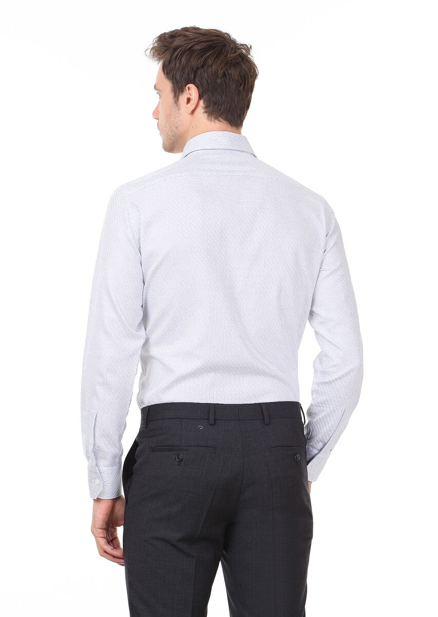 Light Grey Patterned Regular Fit Long Weaving Classical 100% Cotton Shirt - 5