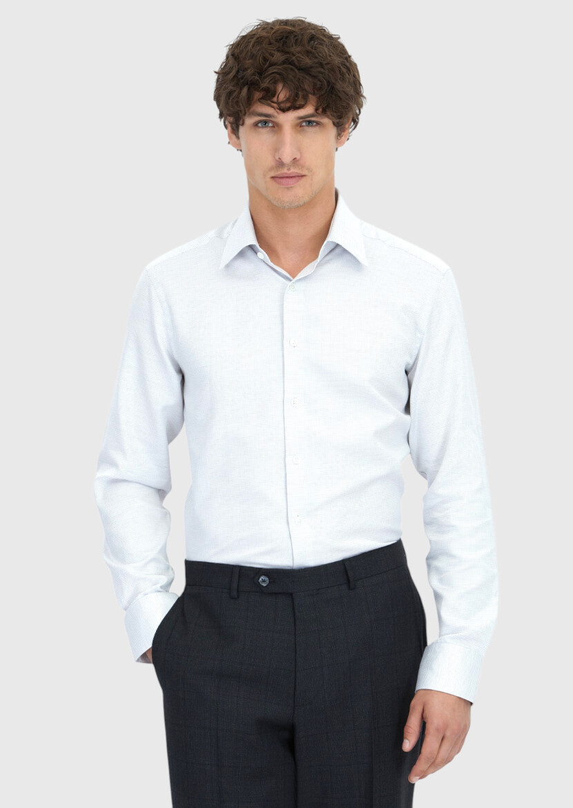 Light Grey Patterned Regular Fit Long Weaving Classical 100% Cotton Shirt - 1