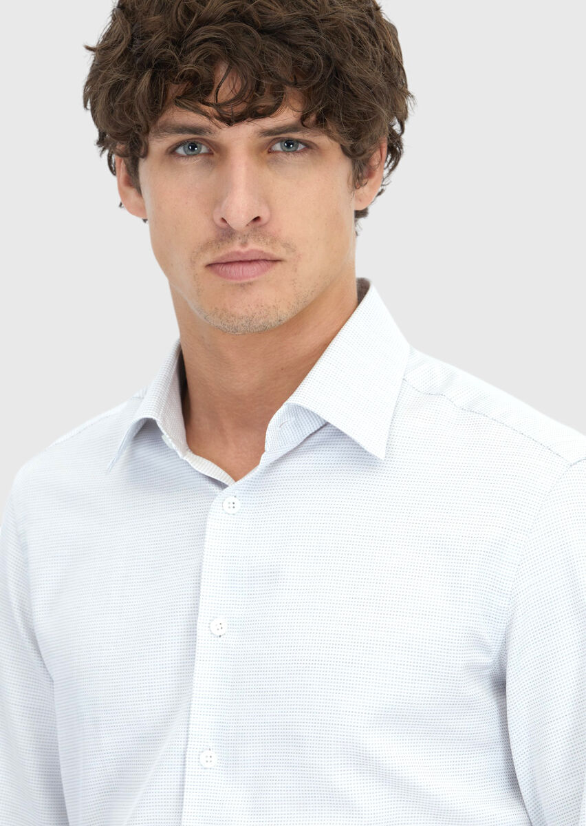 Light Grey Patterned Regular Fit Long Weaving Classical 100% Cotton Shirt - 3