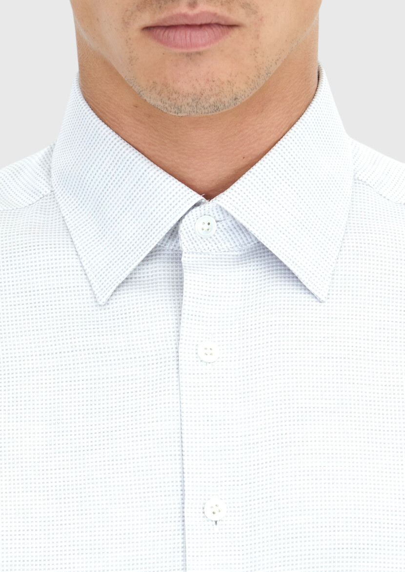 Light Grey Patterned Regular Fit Long Weaving Classical 100% Cotton Shirt - 4