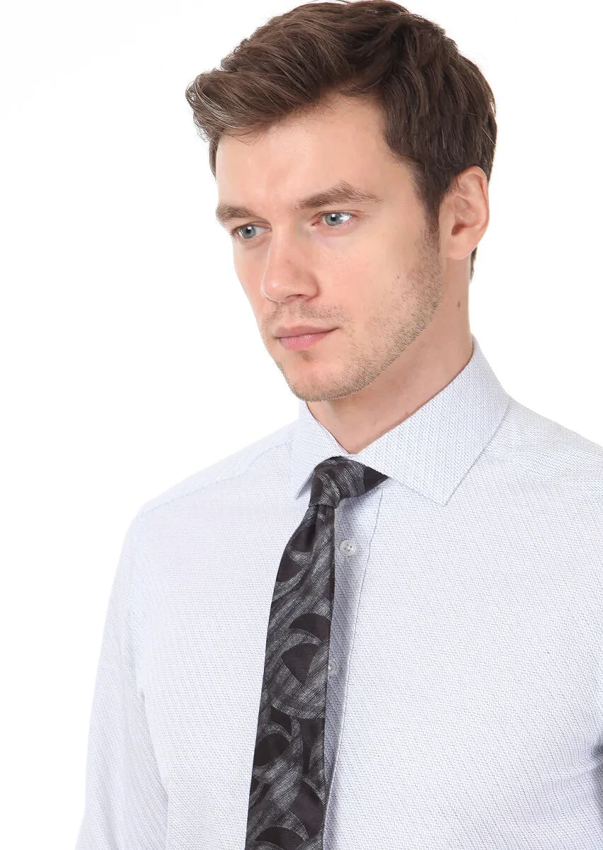 Light Grey Patterned Regular Fit Weaving Classical 100% Cotton Shirt - 3