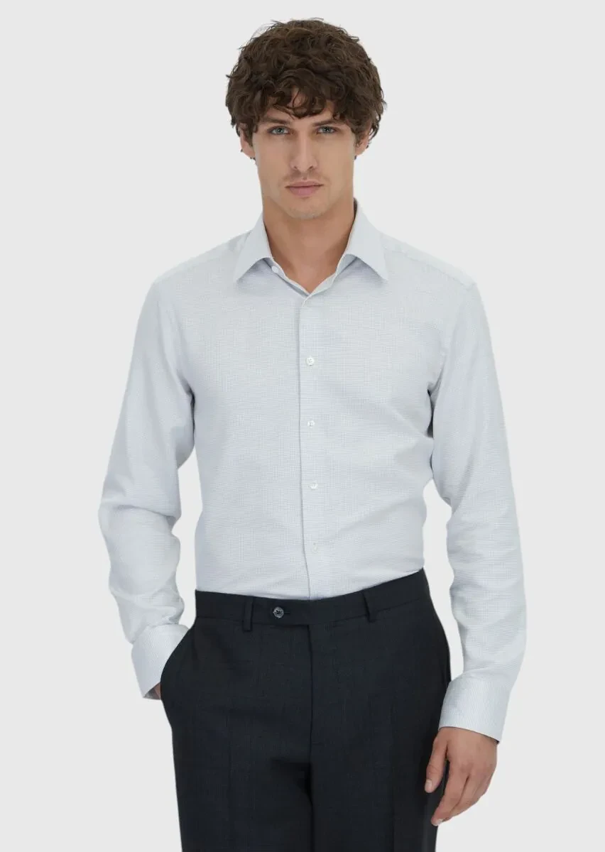 Light Grey Patterned Regular Fit Weaving Classical 100% Cotton Shirt - 1