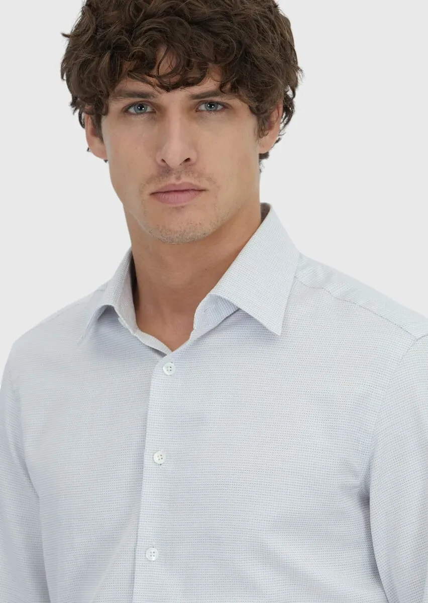 Light Grey Patterned Regular Fit Weaving Classical 100% Cotton Shirt - 3