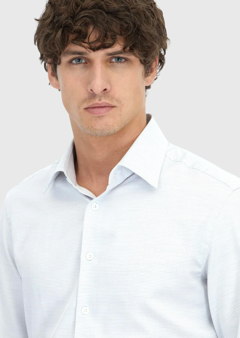 Light Grey Patterned Regular Fit Weaving Classical 100% Cotton Shirt - 3