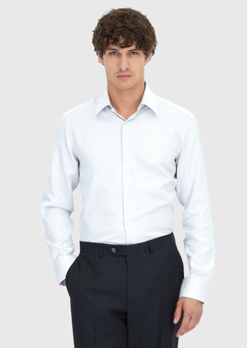 Light Grey Patterned Regular Fit Weaving Classical 100% Cotton Shirt - 1