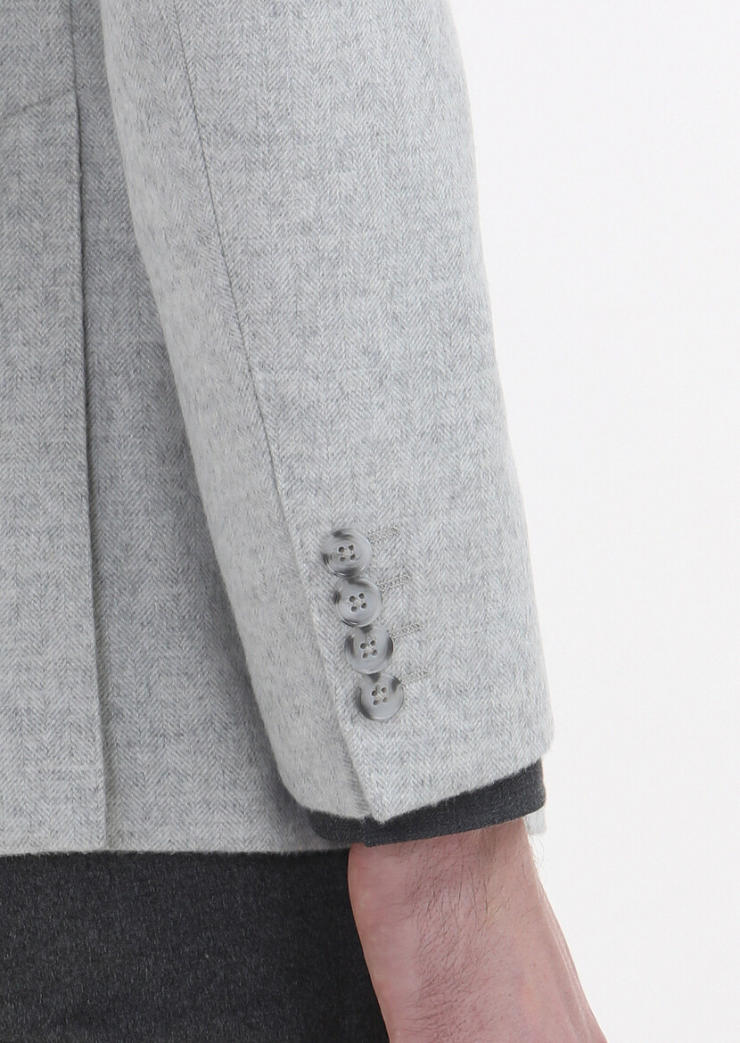 Light Grey Patterned Shirt Shoulder Slim Fit Silk Blended Jacket - 4