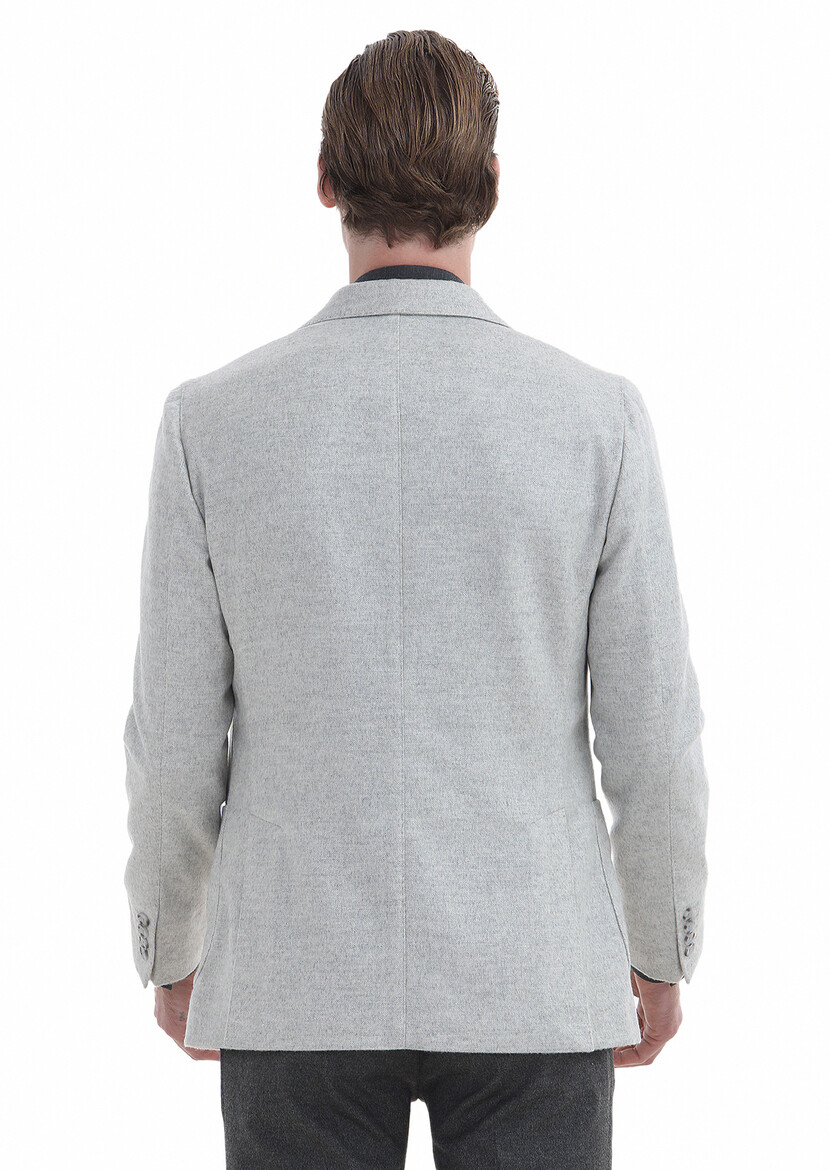 Light Grey Patterned Shirt Shoulder Slim Fit Silk Blended Jacket - 6