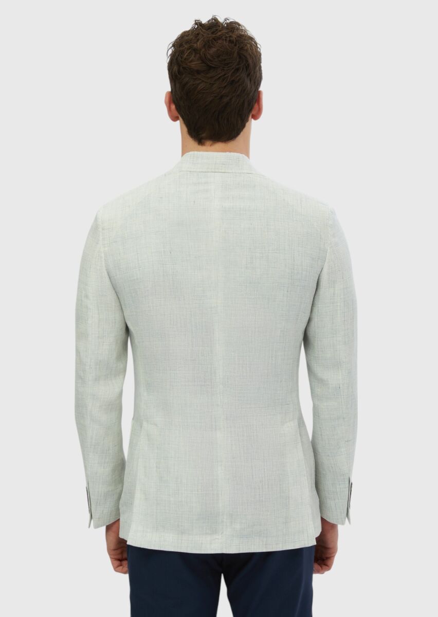 Light Grey Patterned Zeroweight Slim Fit 100% Linen Jacket - 7