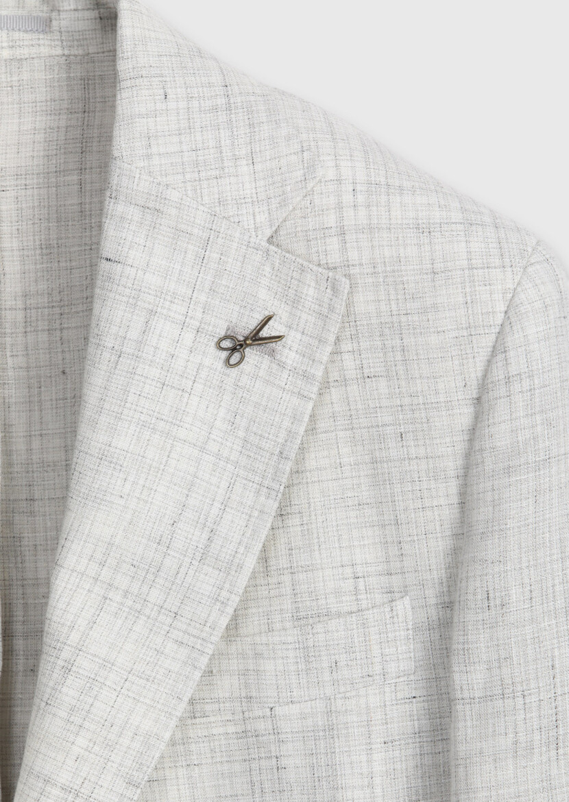Light Grey Patterned Zeroweight Slim Fit 100% Linen Jacket - 7