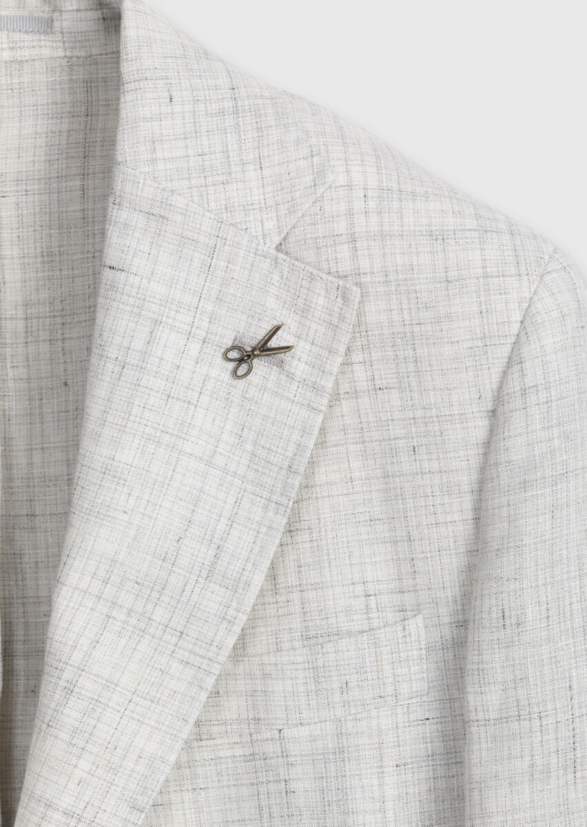 Light Grey Patterned Zeroweight Slim Fit 100% Linen Jacket - 7
