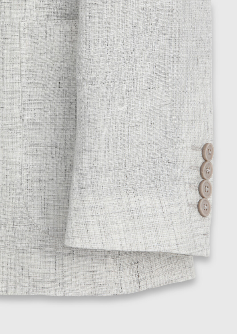 Light Grey Patterned Zeroweight Slim Fit 100% Linen Jacket - 8