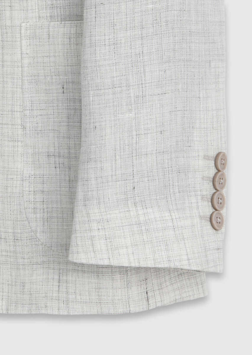 Light Grey Patterned Zeroweight Slim Fit 100% Linen Jacket - 8