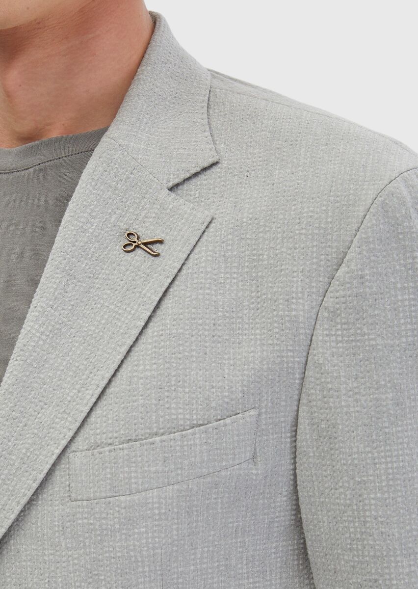 Light Grey Patterned Zeroweight Slim Fit Cotton Blended Suit - 6
