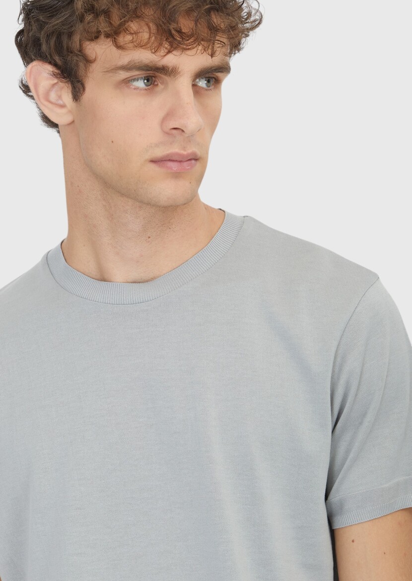 Light Grey Plain 100% Cotton T-Shirt - 3