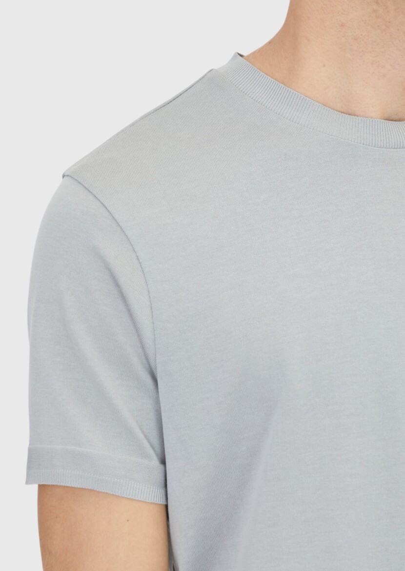 Light Grey Plain 100% Cotton T-Shirt - 4
