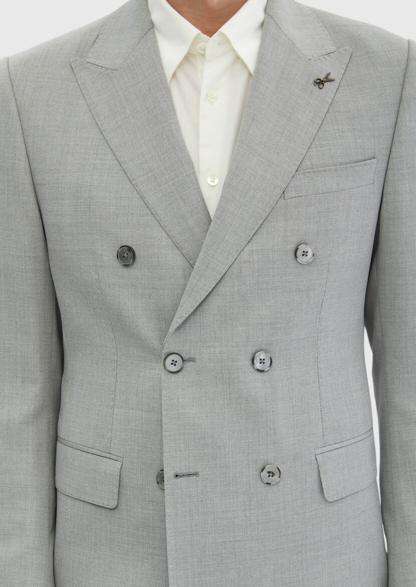 Light Grey Plain 100% Wool Suit - 3