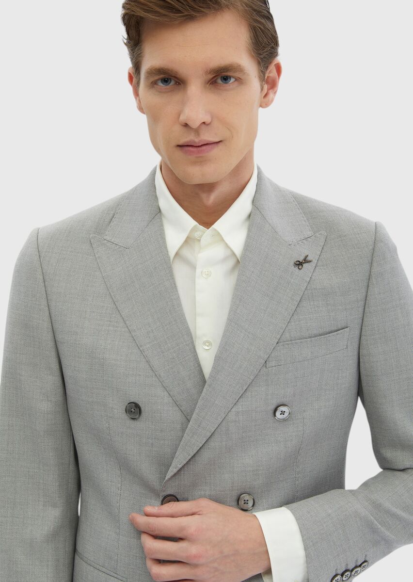 Light Grey Plain 100% Wool Suit - 4