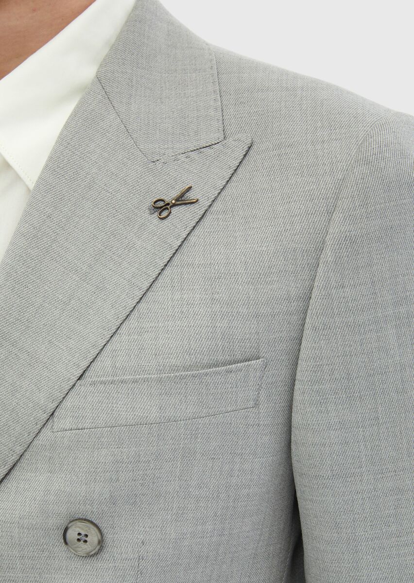 Light Grey Plain 100% Wool Suit - 5