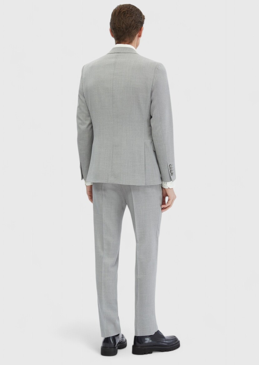 Light Grey Plain 100% Wool Suit - 7