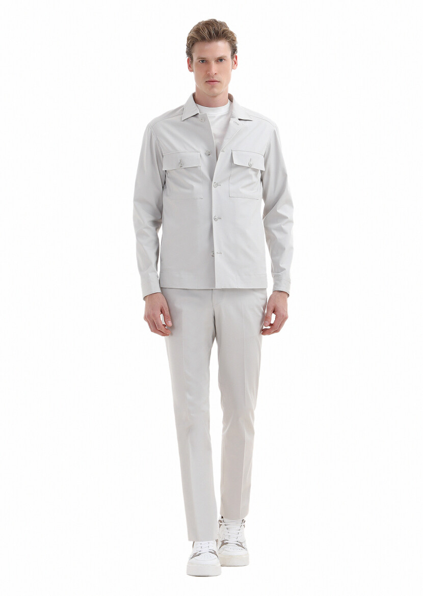Light Grey Plain Comfort Fit Cotton Blended Suit - RAMSEY