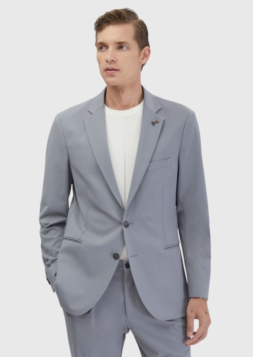 Light Grey Plain Comfort Fit Suit - 1