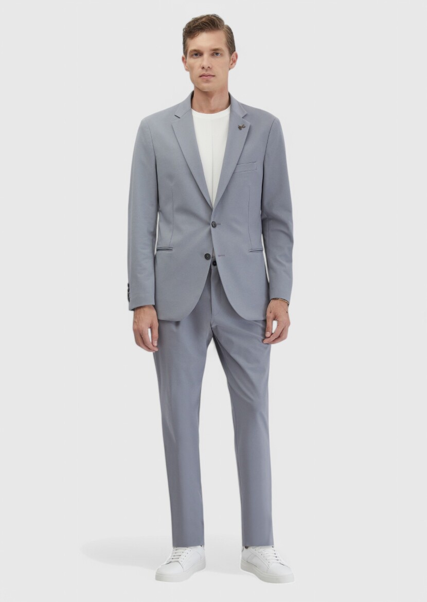 Light Grey Plain Comfort Fit Suit - 2