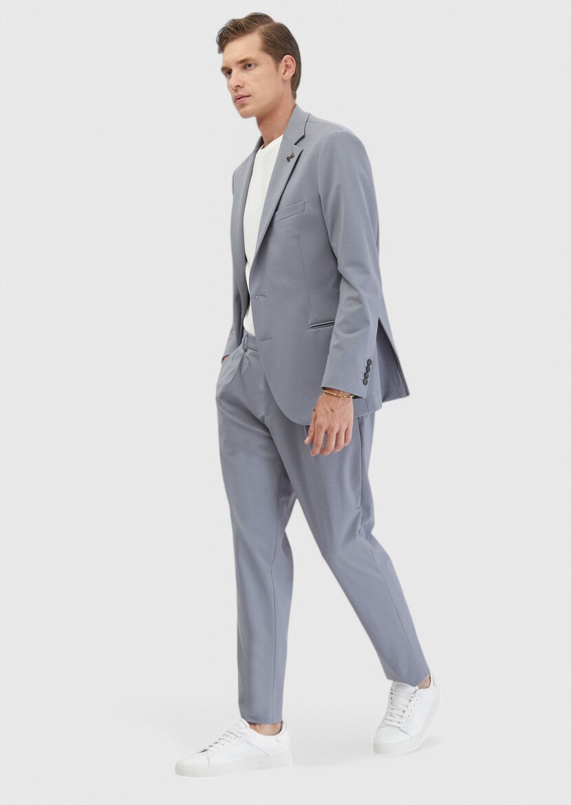 Light Grey Plain Comfort Fit Suit - 3