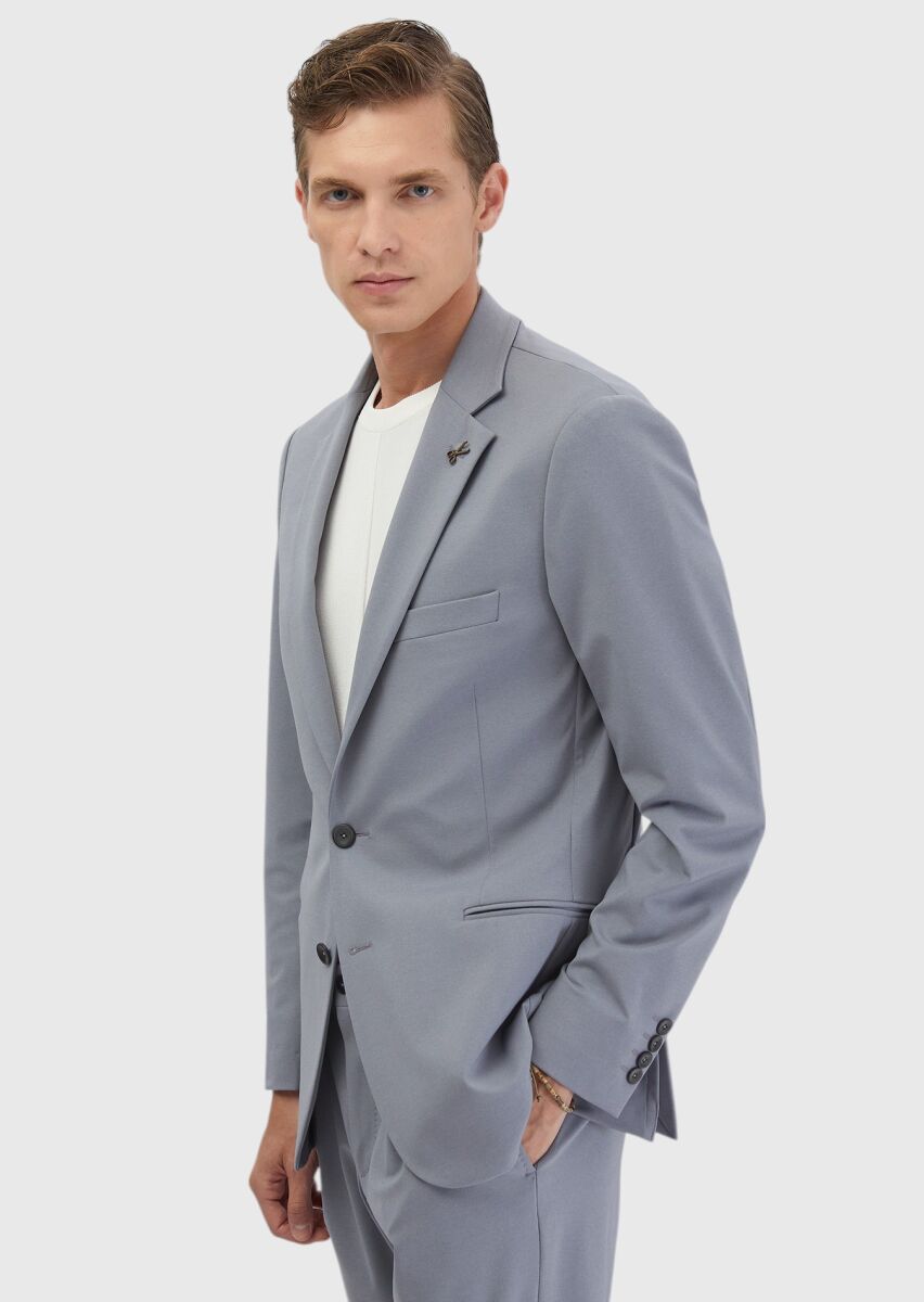 Light Grey Plain Comfort Fit Suit - 4