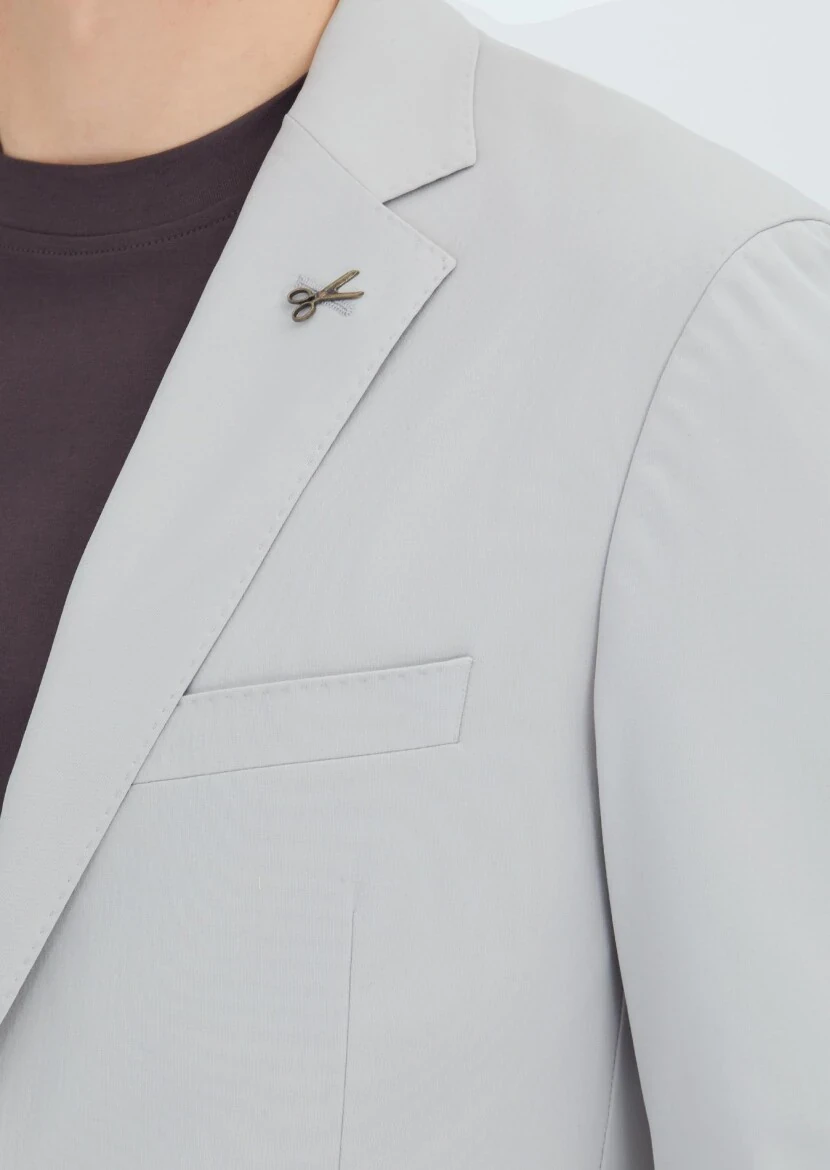 Light Grey Plain Comfort Fit Suit - 3