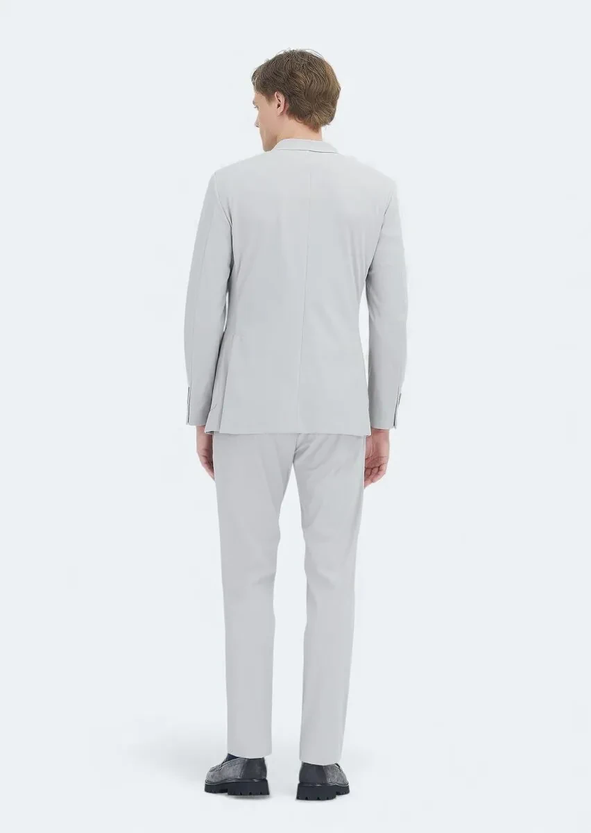 Light Grey Plain Comfort Fit Suit - 5