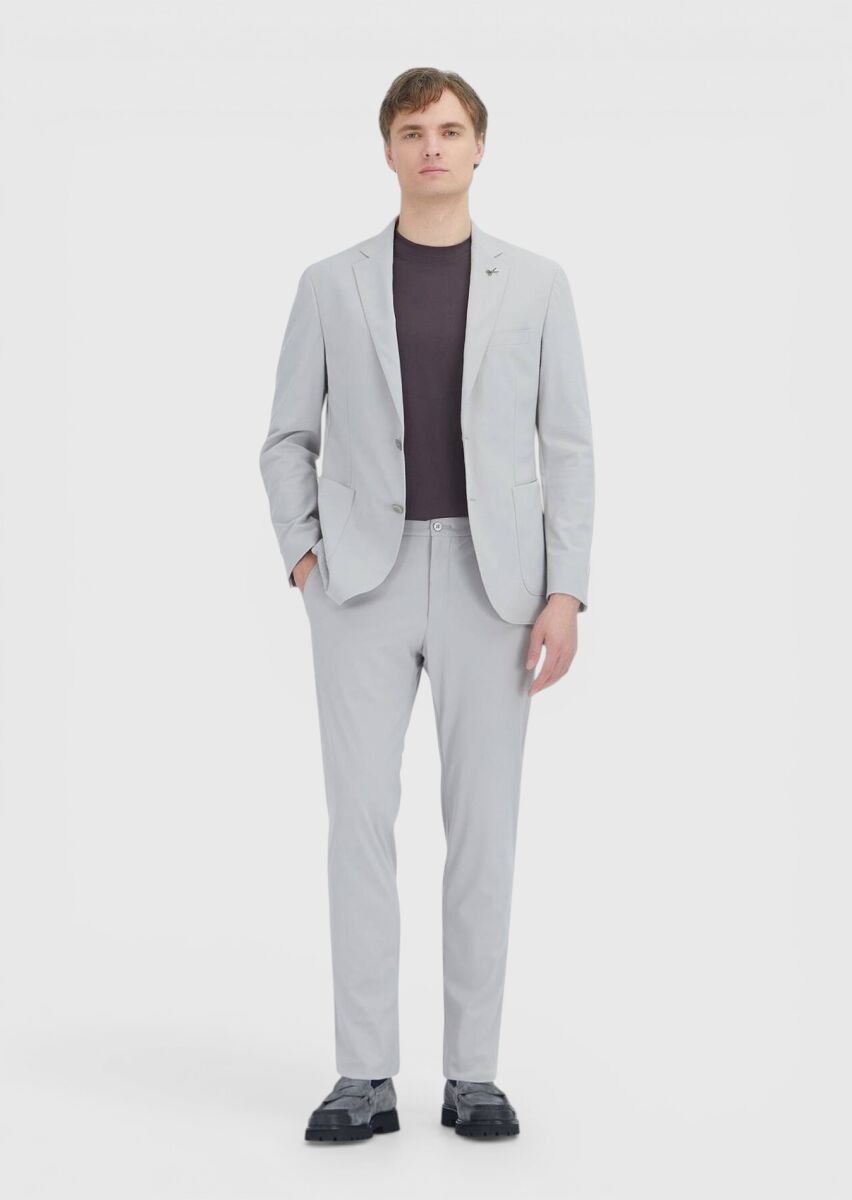 Light Grey Plain Comfort Fit Suit - 1