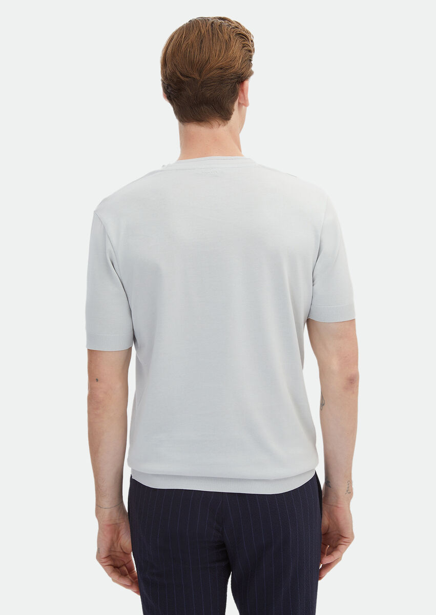 Light Grey Plain Crew Neck 100% Cotton T-Shirt - 5