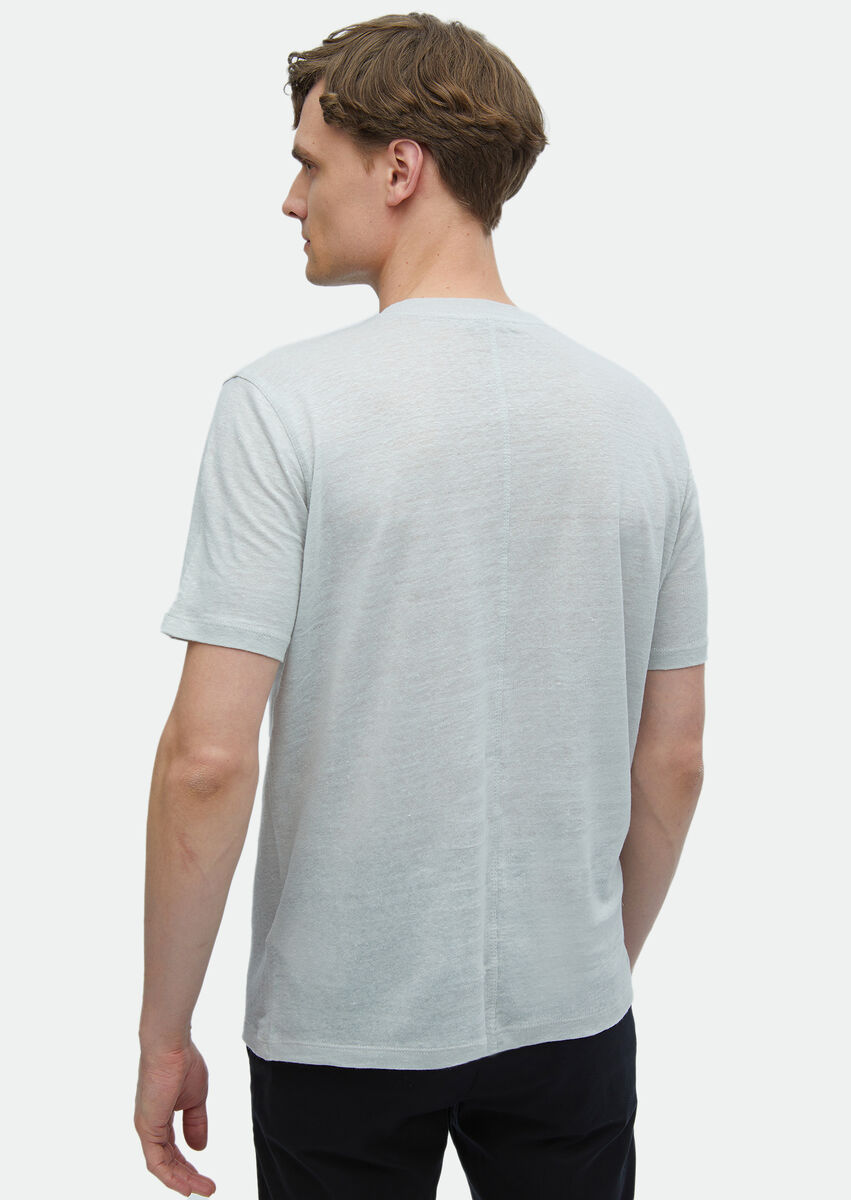 Light Grey Plain Crew Neck 100% Linen T-Shirt - 5