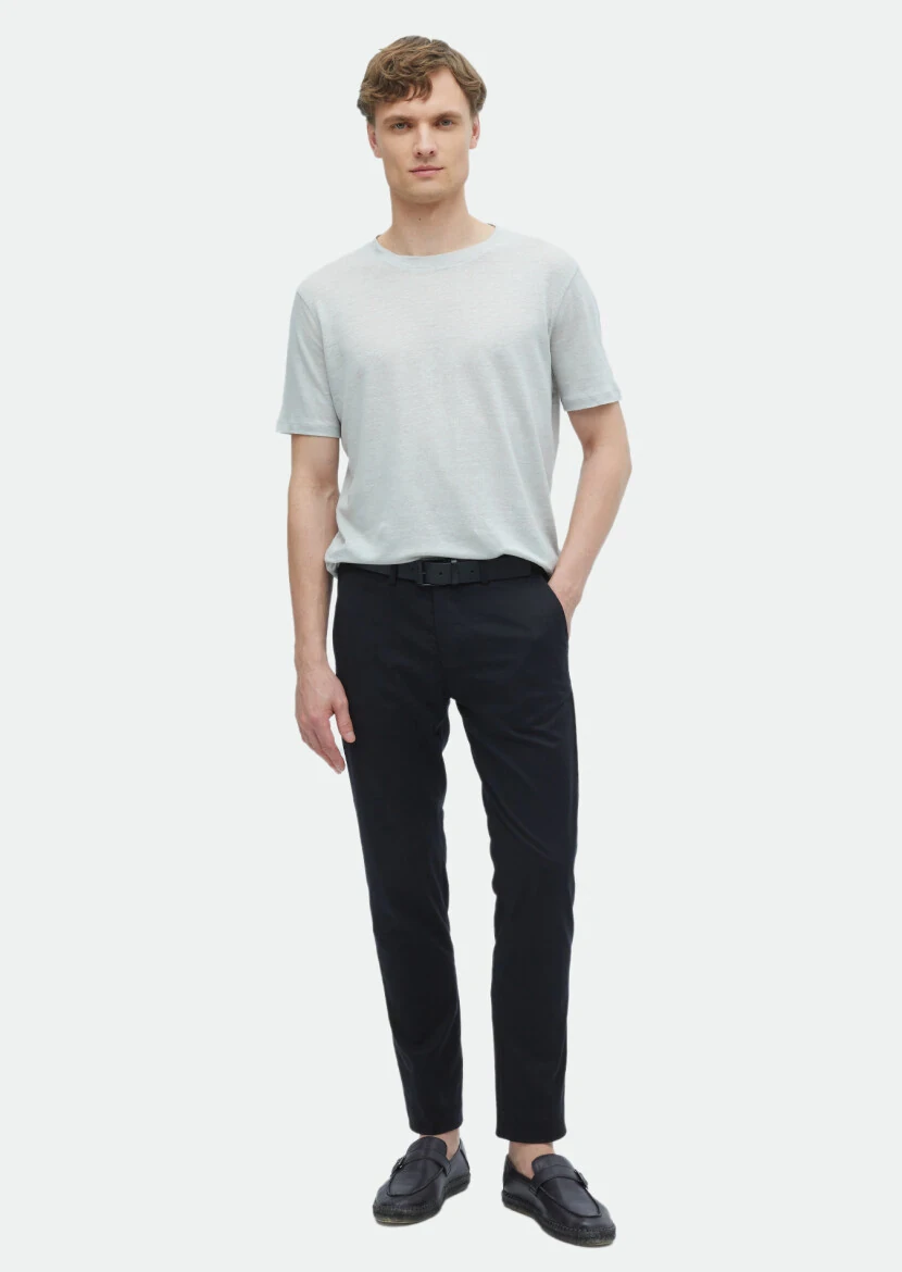 Light Grey Plain Crew Neck 100% Linen T-Shirt 