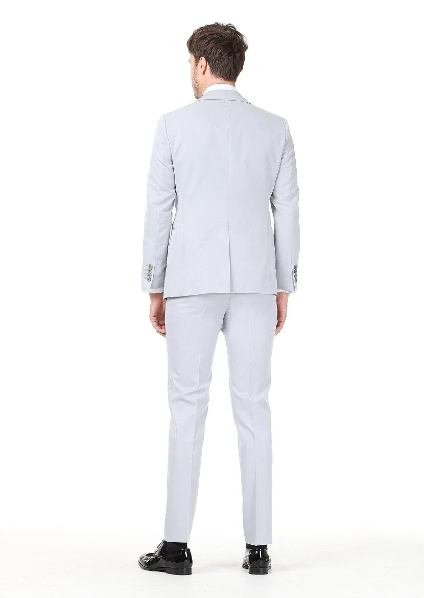 Light Grey Plain Dynamic Fit Double Breasted Collar Weaving Tuxedo - 4