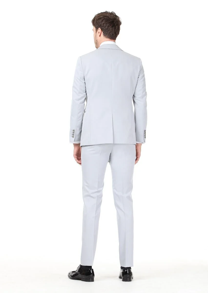 Light Grey Plain Dynamic Fit Double Breasted Collar Weaving Tuxedo - 4