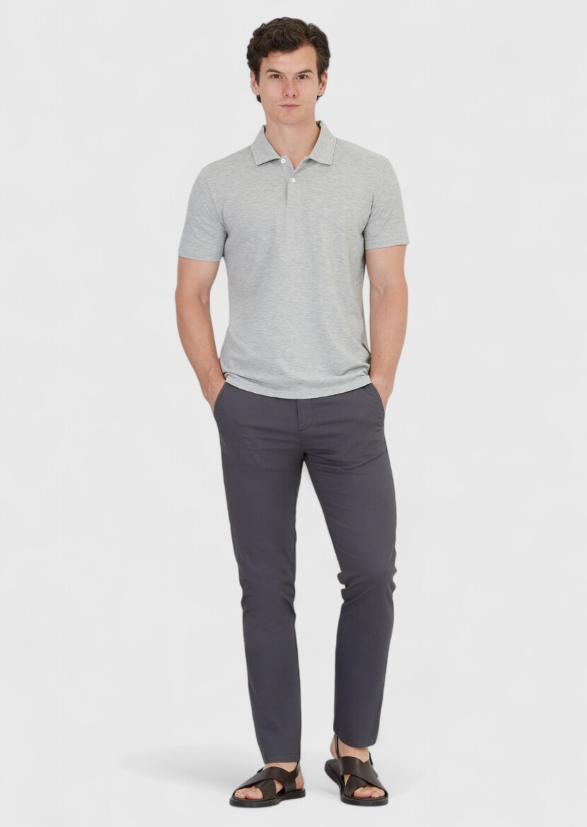 Light Grey Plain Polo Neck 100% Cotton T-Shirt 