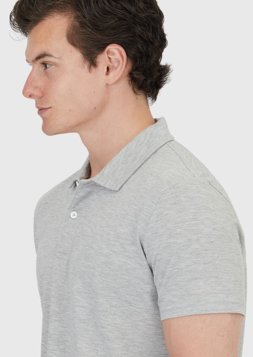 Light Grey Plain Polo Neck 100% Cotton T-Shirt - 4