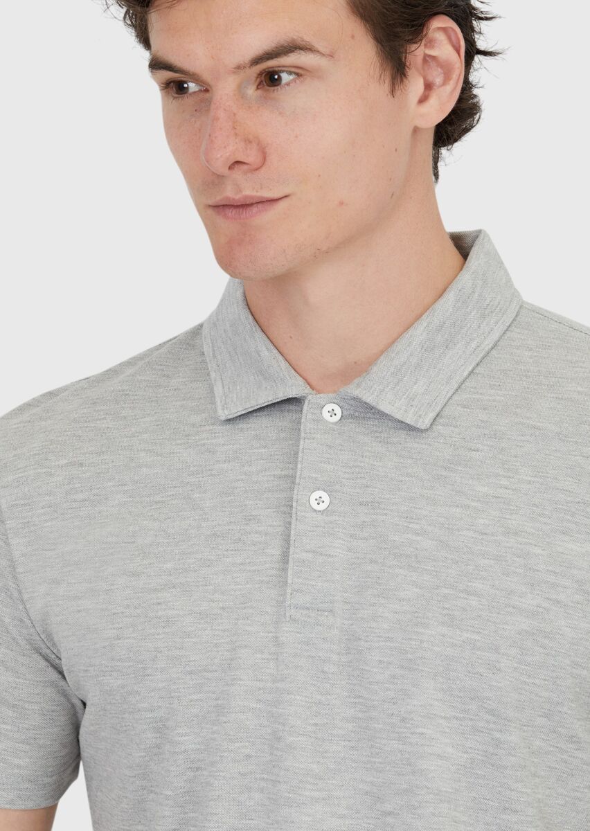 Light Grey Plain Polo Neck 100% Cotton T-Shirt - 5
