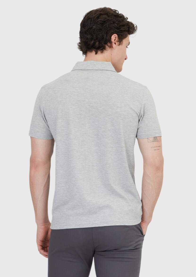 Light Grey Plain Polo Neck 100% Cotton T-Shirt - 6