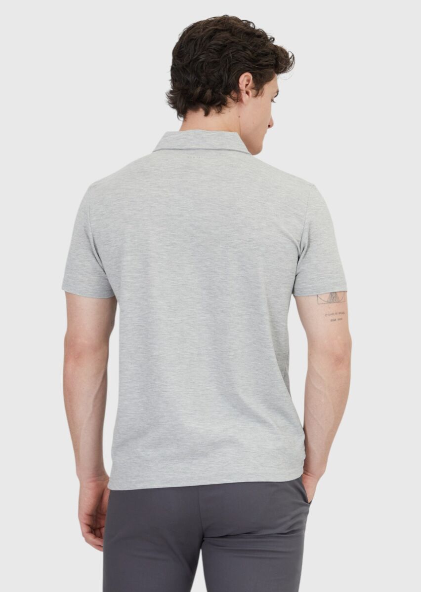 Light Grey Plain Polo Neck 100% Cotton T-Shirt - 6