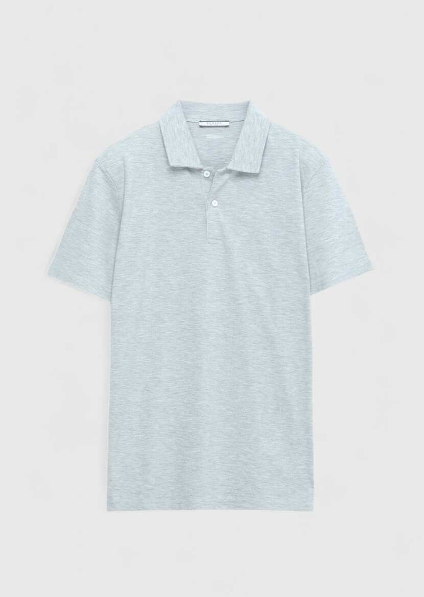 Light Grey Plain Polo Neck 100% Cotton T-Shirt - 7
