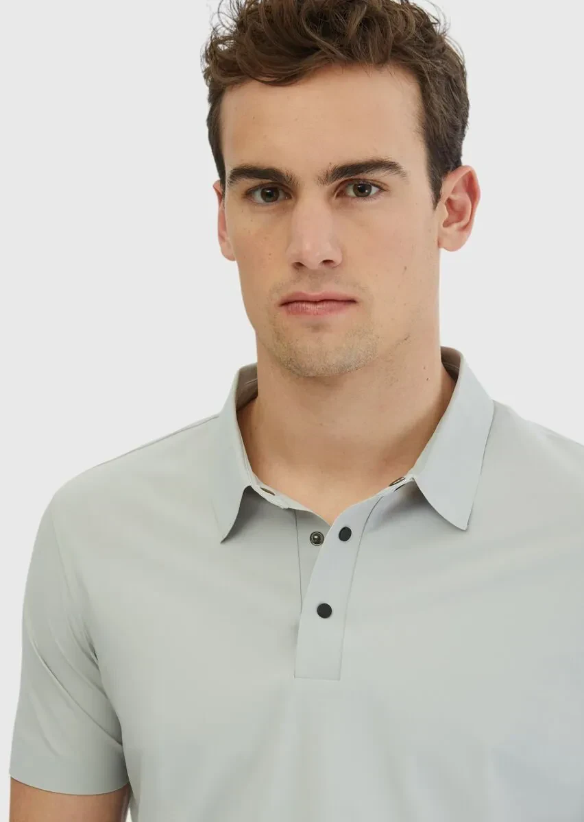 Light Grey Plain Polo Neck T-Shirt - 3