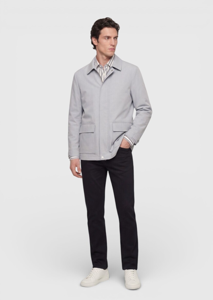 Light Grey Plain Regular Fit Lightweight Jacket - RAMSEY