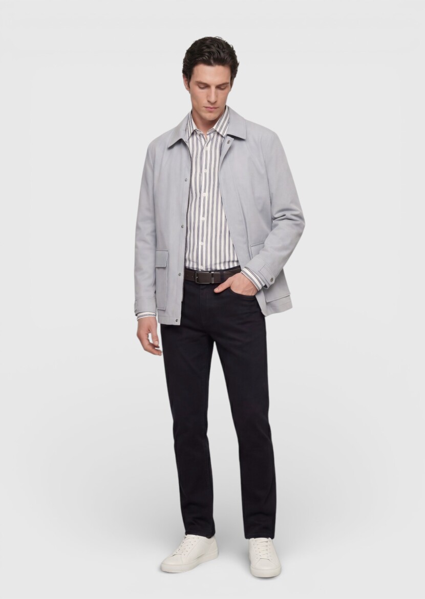 Light Grey Plain Regular Fit Lightweight Jacket - 3