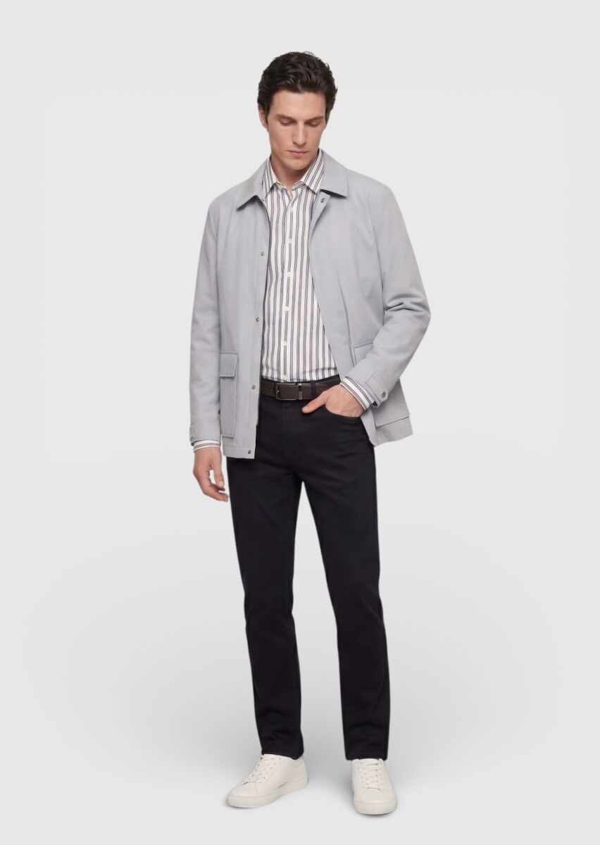 Light Grey Plain Regular Fit Lightweight Jacket - 3